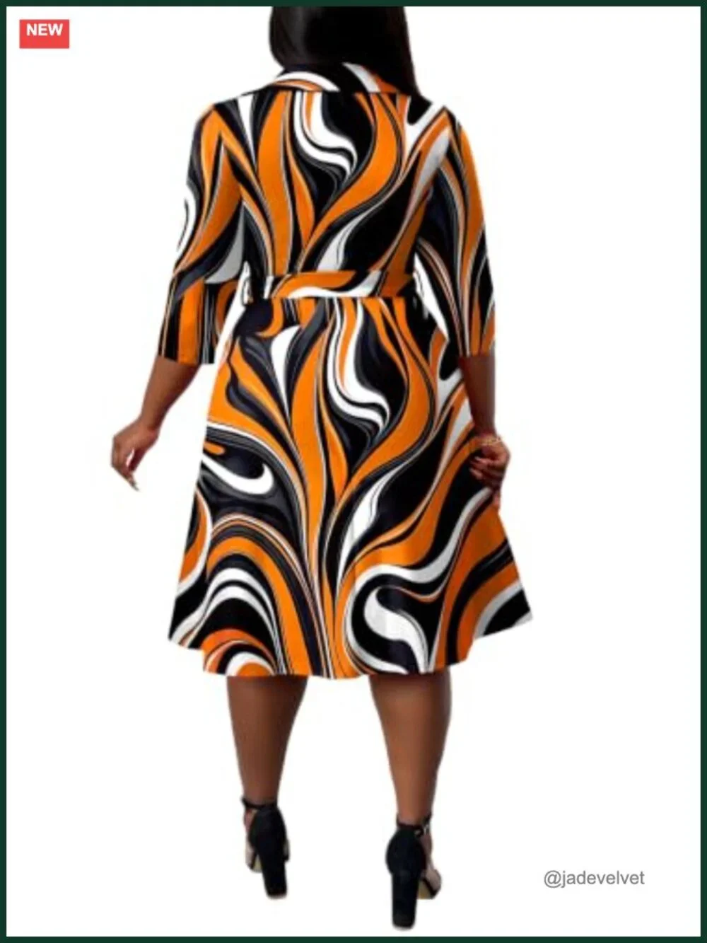 Plus Size Midi Dress Women Flutter Sleeve Wrap V-Neck with Pockets Belt